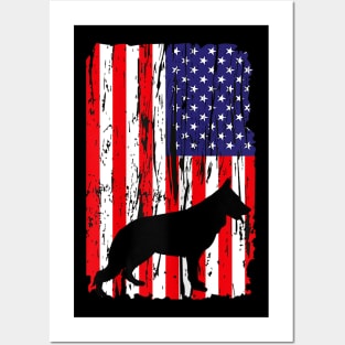 Patriotic German Shepherd American Flag Dog Posters and Art